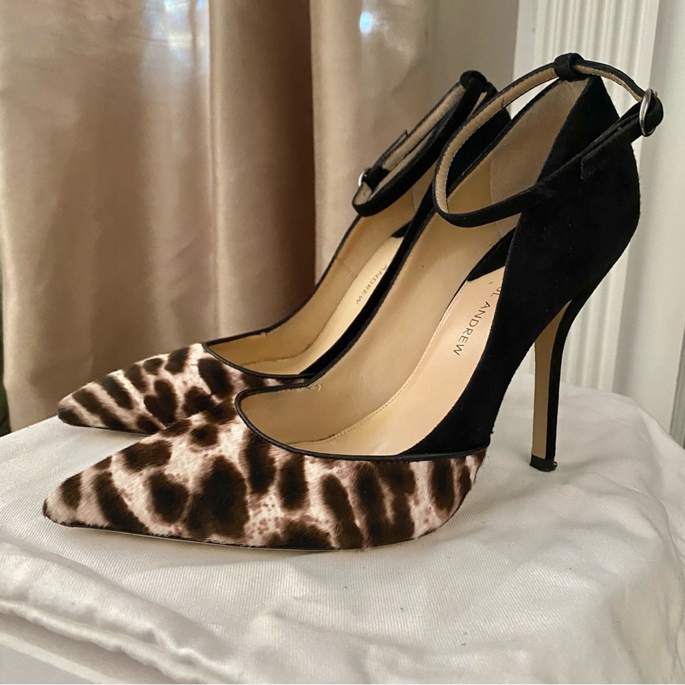Animal Print PAUL ANDREW Ponyhair Suede Pointed Toe Ankle Strap Heels